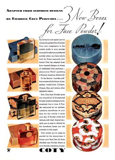 1934 Coty perfumes and face powders