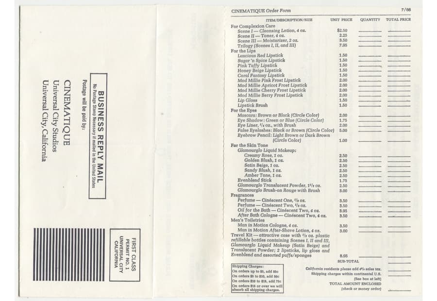 Cinematique order form side 1