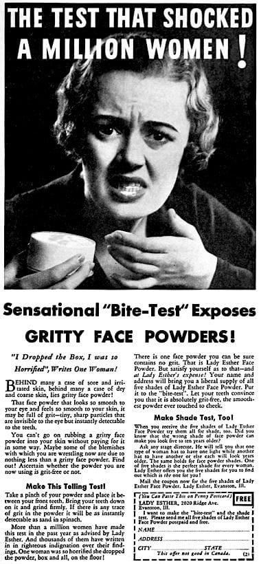 1934 Lady Esther bite test