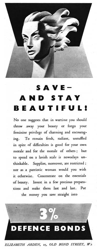 1943 Elizabeth Arden. Save money for defence bonds