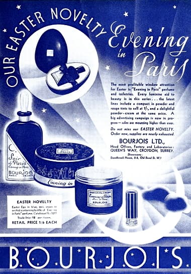 1934 Trade advertisement for Bourjois Easter novelties