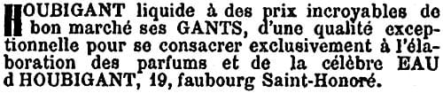 1881 Houbigant announcement of glove sale