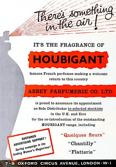 1959 Trade advertisment announcing Abbey Parfumerie as the Houbigant distributor