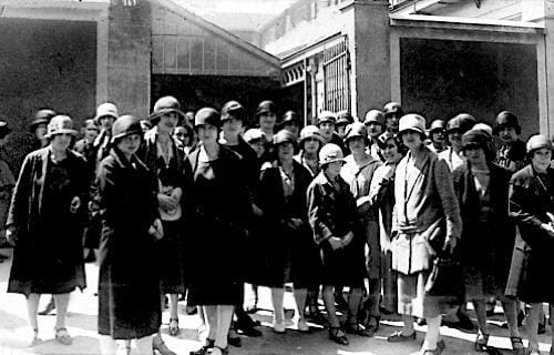 Workers outside the factory at Neuilly-sur-Seine