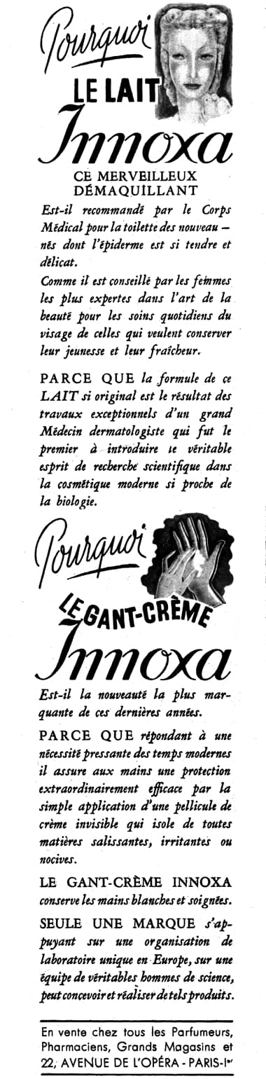 1948 Lait Innoxa and Le Gant Creme Innoxa