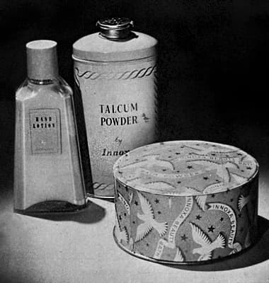 1950 Innoxa Hand Lotion Talcum Powder and Bath Powder