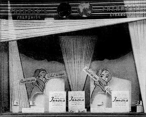 1953 French pharmacy display for Gouttes Bleues