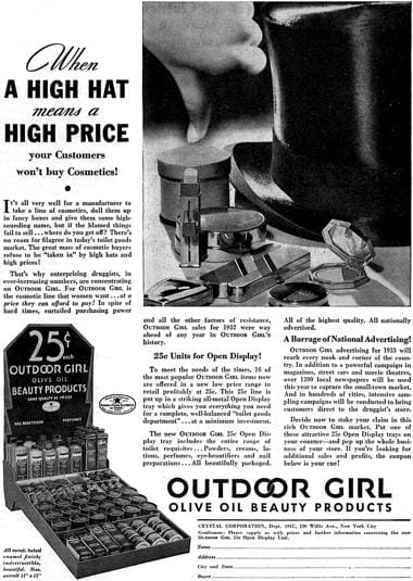 1933 Trade advertisment for Outdoor Girl