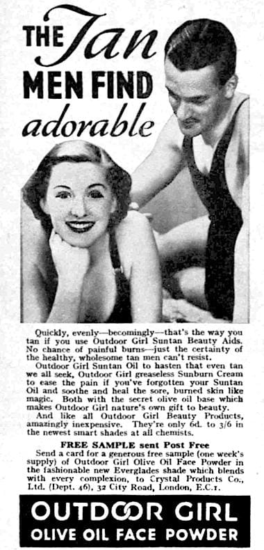 1934 Outdoor Girl Suntan Oil and Sunburn Cream