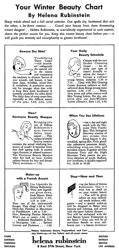 1934 Rubinstein Winter Beauty Chart