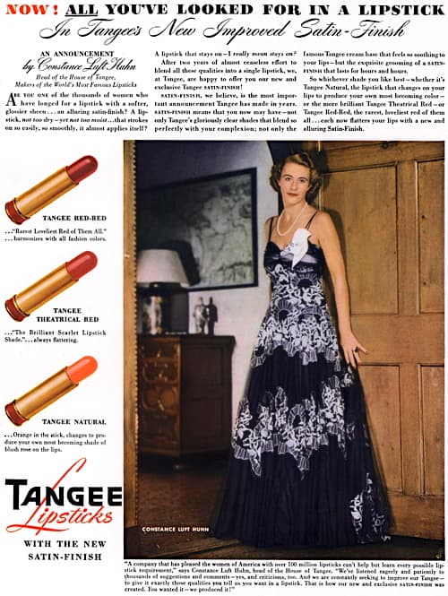 1942 Tangee Red-Red, Theatrical Red and Natural Lipsticks