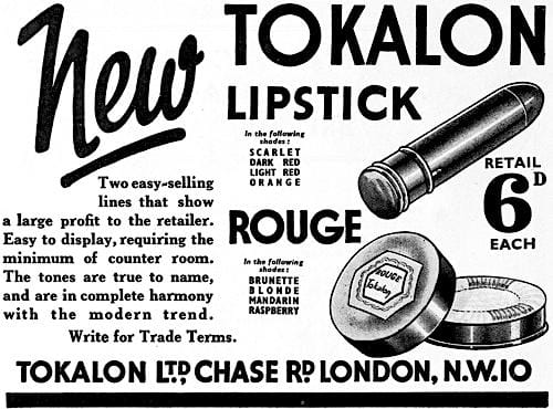 1935 Trade Advertisement for Tokalon Lipstick and Rouge