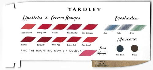 1956 Yardley Shade Card