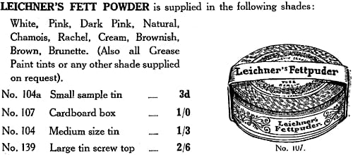 1926 Fettpuder listing from a L. Leichner catalogue